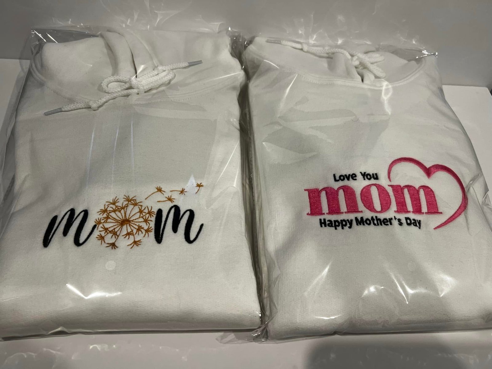 custom mom embroidery embroidered on middle of chest of a hoodie