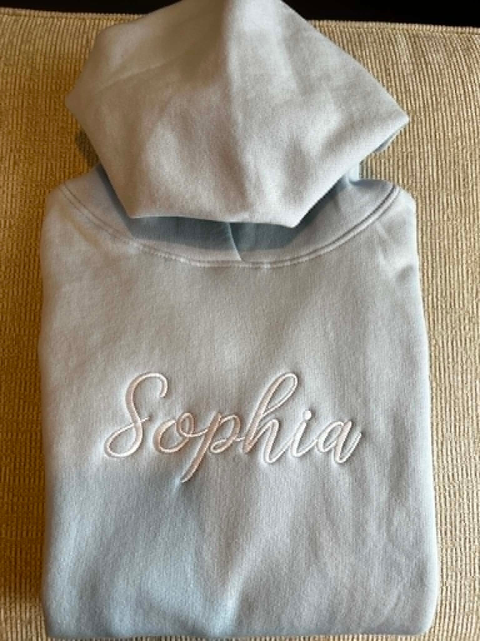 custom sophie embroidery design embroidered on a hoodie