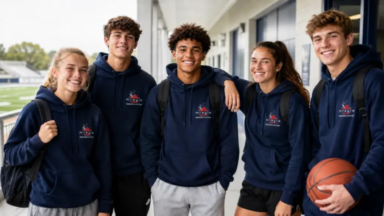 Students wearing custom embroidered school and team hoodies