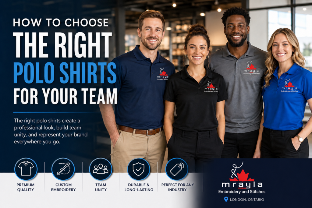 Team members wearing custom embroidered polo shirts